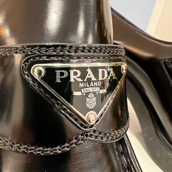 PRADA Chocolate 85mm high-heeled brushed leather loafers - Picture 10 of 13